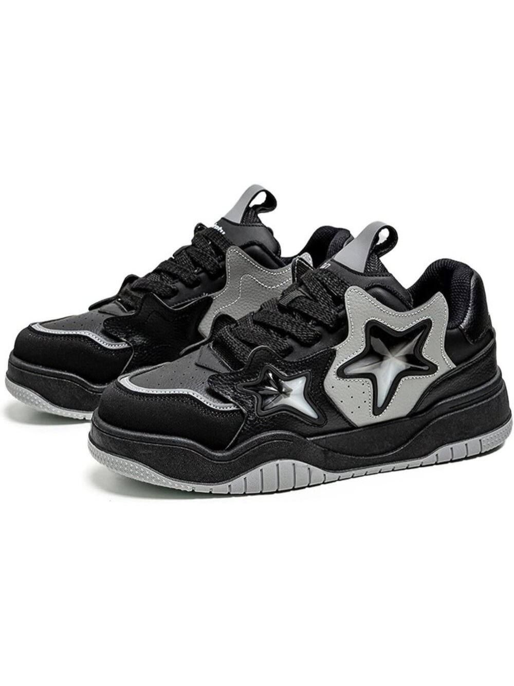 Mens Black Polyurethane Star Y2K Chunky Sneakers Platform Dad Shoes Street Style